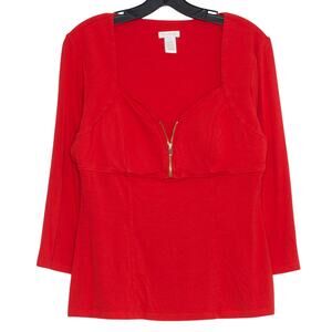 Cache Top 3/4 Sleeve Y2K Romantic Cocktail Empire Waist Feminine Glam Red Large